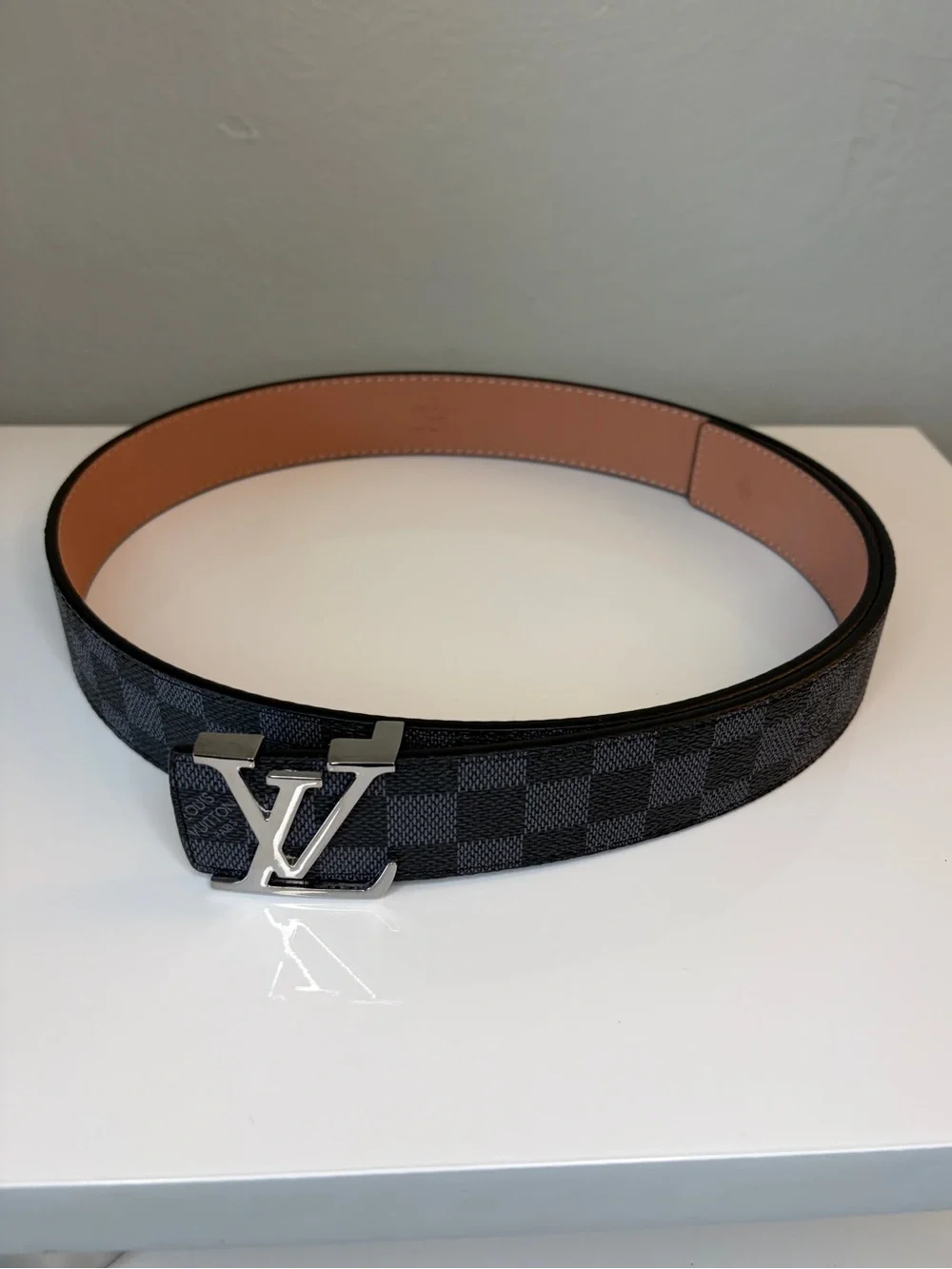 Mens Black Checkered Genuine Leather Belt Fits Waist 33-35